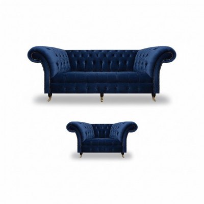 Komplett Set Canapé Dräisëtzer Luxus Fauteuil Ariichtung Wunnzëmmer Chesterfield