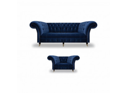 Komplett Set Canapé Dräisëtzer Luxus Fauteuil Ariichtung Wunnzëmmer Chesterfield