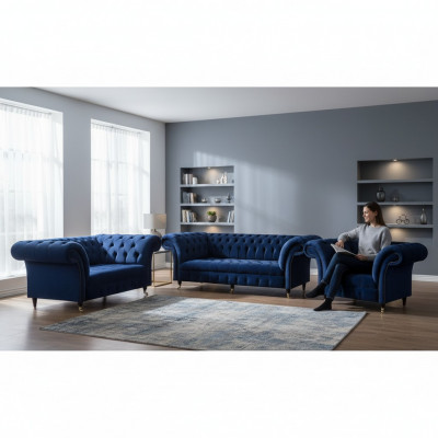 Wunnzëmmer 3tlg Luxus Komplett Sofas Chesterfield Textil Ariichtung Fotell
