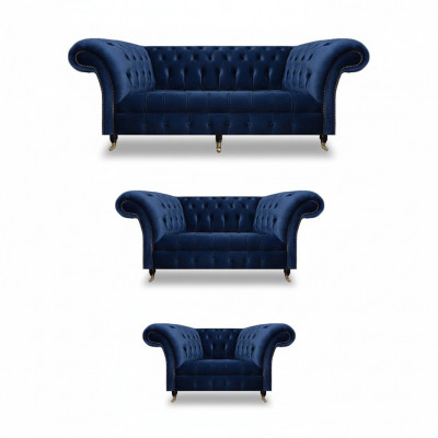 Wunnzëmmer 3tlg Luxus Komplett Sofas Chesterfield Textil Ariichtung Fotell