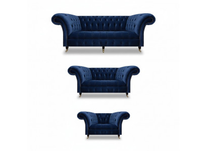 Wunnzëmmer 3tlg Luxus Komplett Sofas Chesterfield Textil Ariichtung Fotell