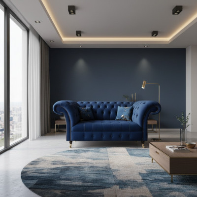 Sofa Zweisëtzercouch Polstermébel Chesterfield Textil Blo Design Nei