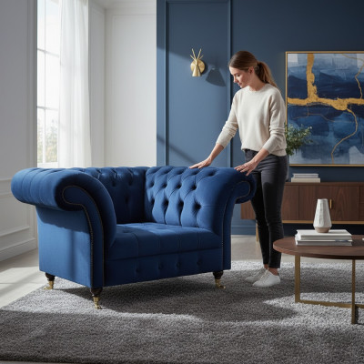 Luxus bloe Sëtz Polstersëtz Polstermöbel Wunnzëmmer Neit Design Chesterfield