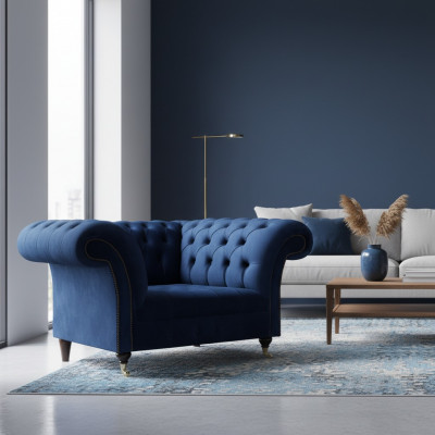 Luxus bloe Sëtz Polstersëtz Polstermöbel Wunnzëmmer Neit Design Chesterfield