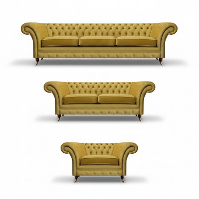 Chesterfield Sofas Set Luxus Komplett Wunnzëmmer Polstermiwwelen Ariichtung