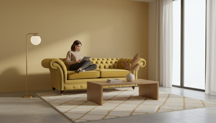 Canapé Canapé Zweesëtzer Luxus Ariichtung Giel Chesterfield Stuff