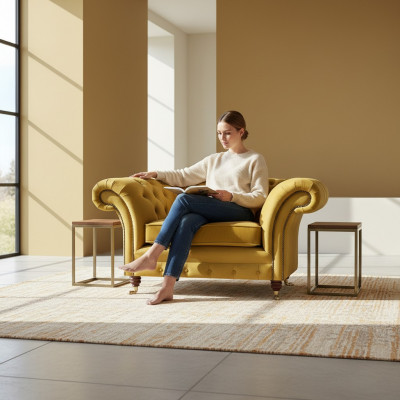 Nei Luxus Still Giel Sëtz Ariichtung Chesterfield Wunnzëmmer Textil