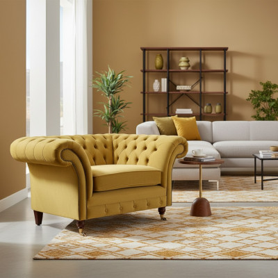 Nei Luxus Still Giel Sëtz Ariichtung Chesterfield Wunnzëmmer Textil