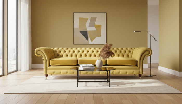 Wunnzëmmer Sofa Drësëtzer Couch Ariichtung Nei Chesterfield Sëtz Textil