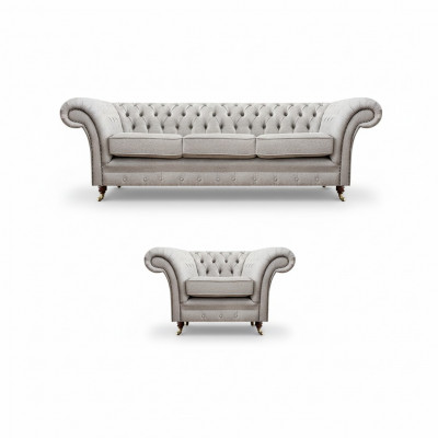 Grou Luxus Set Sofa Dräisëtzeger Couch Chesterfield Fauteuil Wunnzëmmer