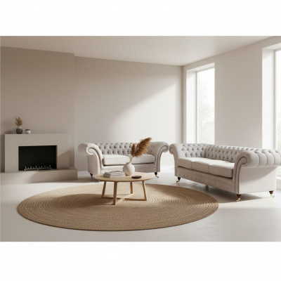 Luxus Set 2tlg Dräisëtzer mat Zweisëtzer Sofae Chesterfield Polstermiwwel Sëtz