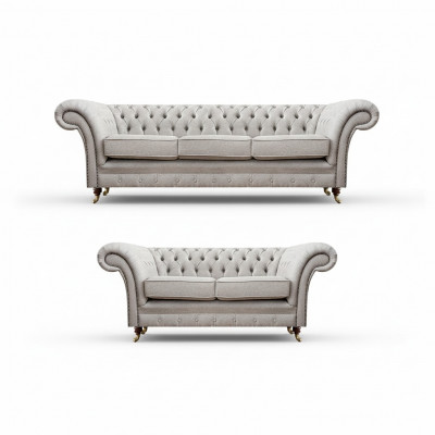 Luxus Set 2tlg Dräisëtzer mat Zweisëtzer Sofae Chesterfield Polstermiwwel Sëtz
