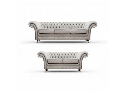 Luxus Set 2tlg Dräisëtzer mat Zweisëtzer Sofae Chesterfield Polstermiwwel Sëtz