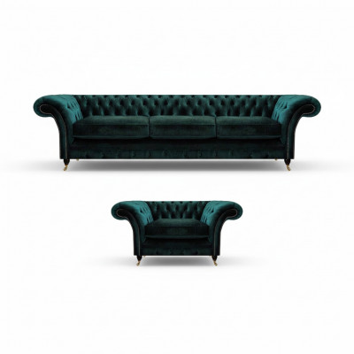 Luxus Komplett Wunnzëmmer Sofa Canapé Dräisëtzer Nei Chesterfield Fotell
