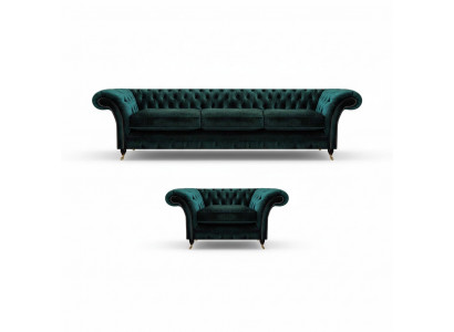 Luxus Komplett Wunnzëmmer Sofa Canapé Dräisëtzer Nei Chesterfield Fotell