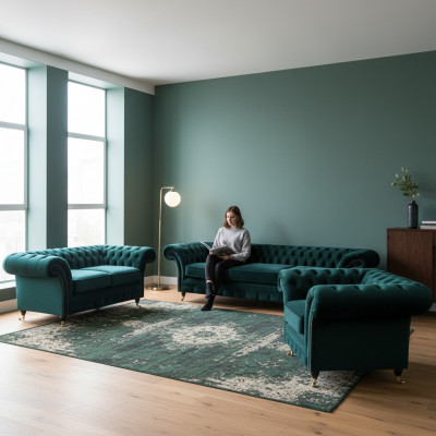 Wunnzëmmer Luxus Ariichtung Komplett Sofas Canapéen Chesterfield Polster 3+2+1