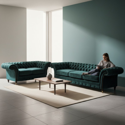 Komplett Miwwelen Wunnzëmmer Sofas 3+2 Sofagarnitur Couchen Chesterfield