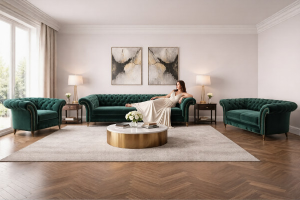 Sëtzgrupp Luxus Stoff Komplett Sofa Wunnzëmmer Sesselen Nei Couchen