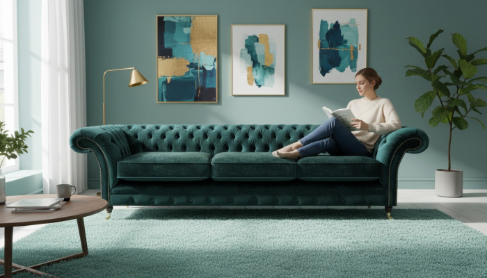 Chesterfield Miwwelen Wunnzëmmer Sofa Couch Drësëtz Einrichtungsstück Polstermeubel