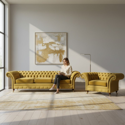 Wunnzëmmer Set Sofa Couch Drësëtz 3+1 Fotell Sofagarnitur Chesterfield