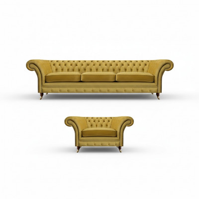 Wunnzëmmer Set Sofa Couch Drësëtz 3+1 Fotell Sofagarnitur Chesterfield