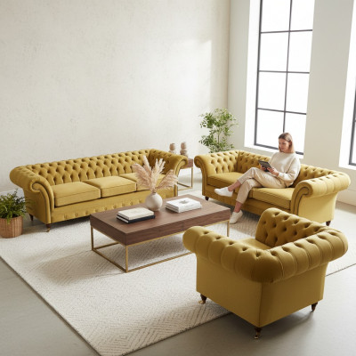 Sofa-Garnitur Luxus Set 3-Teile Polstermöbel Ariichtung Chesterfield Couchen 3+2+1