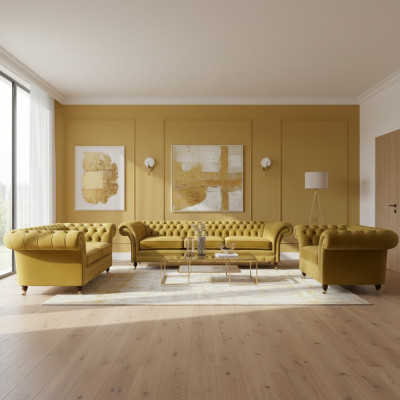 Sofa-Garnitur Luxus Set 3-Teile Polstermöbel Ariichtung Chesterfield Couchen 3+2+1