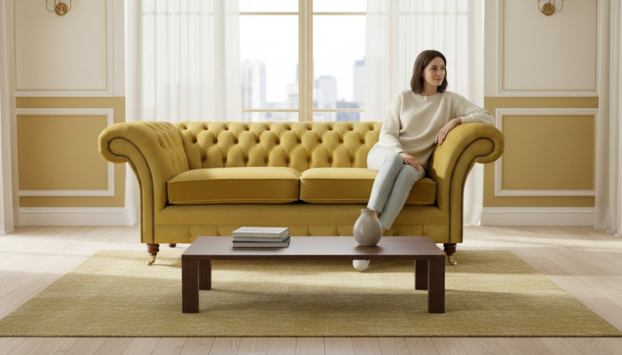 Luxus Sofa Zweisëtzer Stoff Couch Wunnzëmmer Chesterfield Polstermöbel