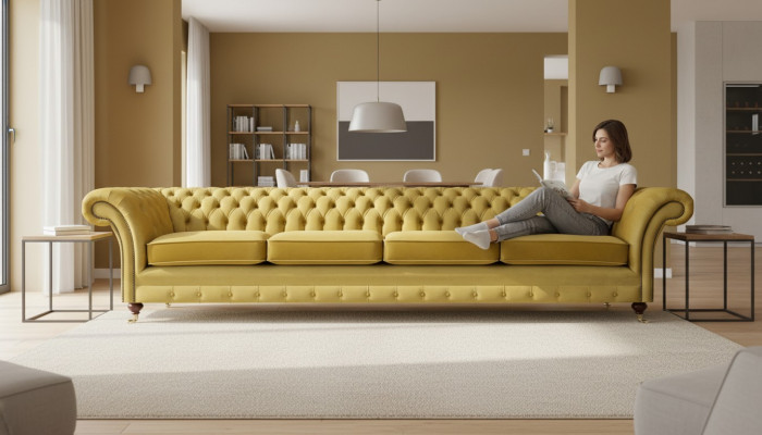 Wunnzëmmer Giel Canapé Véiersëtzer Couch Chesterfield Polstersëtz Ariichtung