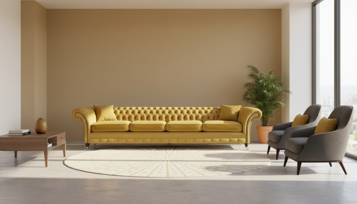 Wunnzëmmer Giel Canapé Véiersëtzer Couch Chesterfield Polstersëtz Ariichtung