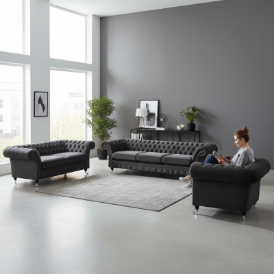 Sofagarnitur Sofaren Couchen Wunnzëmmer Fauteuil Chesterfield Ariichtung 3+2+1