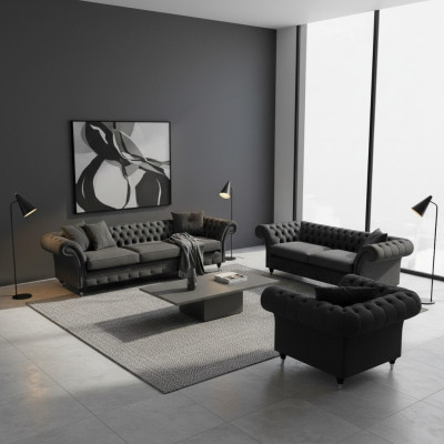 Sofagarnitur Sofaren Couchen Wunnzëmmer Fauteuil Chesterfield Ariichtung 3+2+1