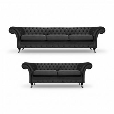 Chesterfield Polstermöbel Wunnzëmmer Sofa Set 2 Stécker Miwwelen Komplett 3+2