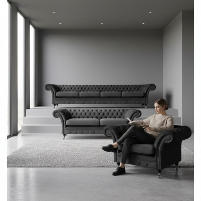 Komplett Set Chesterfield Sofa Astellung Sofagarnitur Sessel Wunnzëmmer 4+2+1