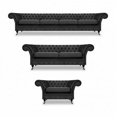 Komplett Set Chesterfield Sofa Astellung Sofagarnitur Sessel Wunnzëmmer 4+2+1