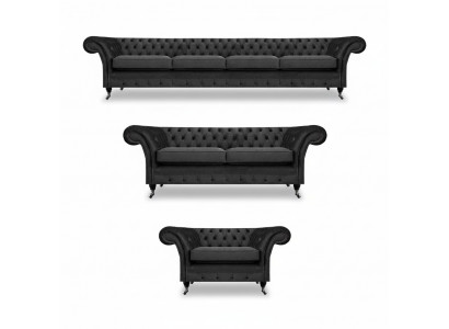 Komplett Set Chesterfield Sofa Astellung Sofagarnitur Sessel Wunnzëmmer 4+2+1