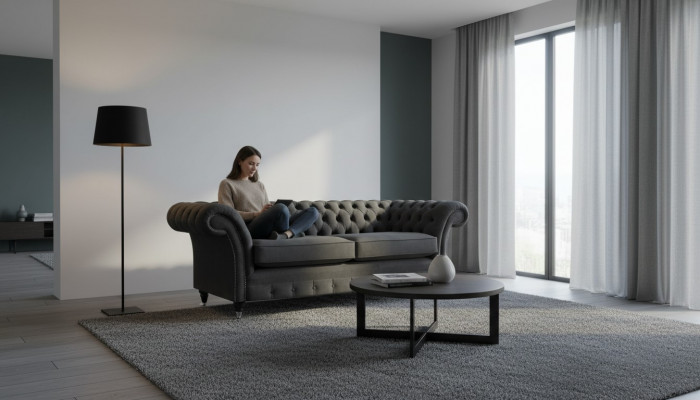 Luxus Schwaarz Sofa Zweesëtzer Textil Couche Wunnzëimmer Ariichtung Chesterfield