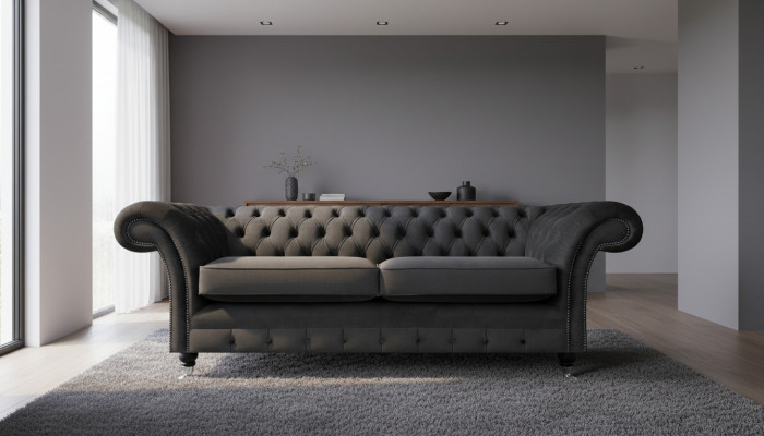 Luxus Schwaarz Sofa Zweesëtzer Textil Couche Wunnzëimmer Ariichtung Chesterfield
