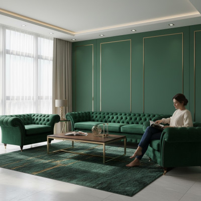 Gréng Miwwelen Wunnzëmmer Polstermöbel Chesterfield Set 3 Stéck 3+1+1 Eropléisung