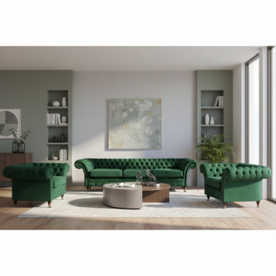 Gréng Miwwelen Wunnzëmmer Polstermöbel Chesterfield Set 3 Stéck 3+1+1 Eropléisung
