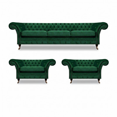 Gréng Miwwelen Wunnzëmmer Polstermöbel Chesterfield Set 3 Stéck 3+1+1 Eropléisung
