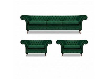 Gréng Miwwelen Wunnzëmmer Polstermöbel Chesterfield Set 3 Stéck 3+1+1 Eropléisung