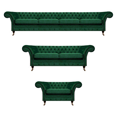 Gestofféiert Miwwelen Gréng Sofen Chesterfield Fauteuil Wunnzëmmer 4+2+1 Sofagarnitur
