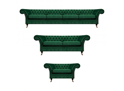 Gestofféiert Miwwelen Gréng Sofen Chesterfield Fauteuil Wunnzëmmer 4+2+1 Sofagarnitur