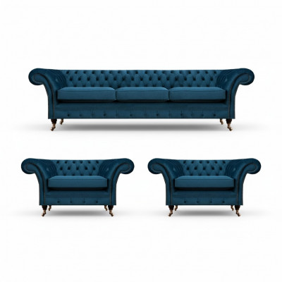 Luxus Blo Wunnzëmmer Set Chesterfield Ariichtung Polstermöbel Canapéë Stoff