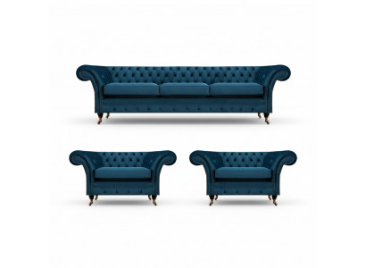 Luxus Blo Wunnzëmmer Set Chesterfield Ariichtung Polstermöbel Canapéë Stoff