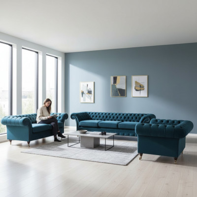 Designer Chesterfield Canapé Garnitur Canapéen Sofa Couch Set Wunnzëmmer 3+2+1
