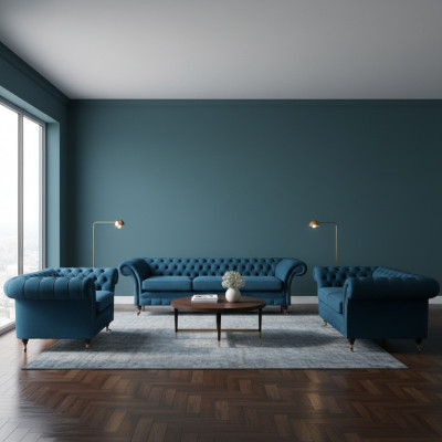 Designer Chesterfield Canapé Garnitur Canapéen Sofa Couch Set Wunnzëmmer 3+2+1