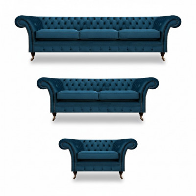 Designer Chesterfield Canapé Garnitur Canapéen Sofa Couch Set Wunnzëmmer 3+2+1