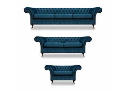 Designer Chesterfield Canapé Garnitur Canapéen Sofa Couch Set Wunnzëmmer 3+2+1